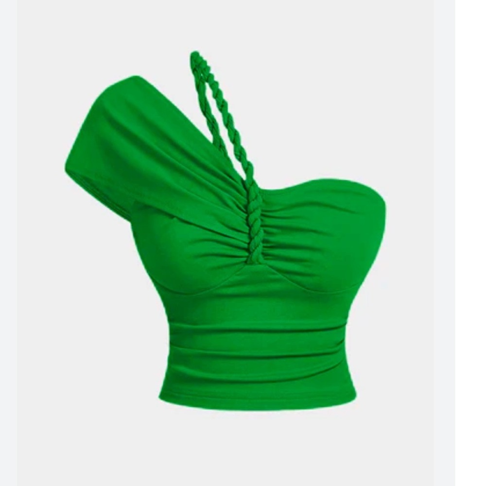 Micas Ruched Braided Asymmetrical Top Women Small Green New Ruched One Shoulder